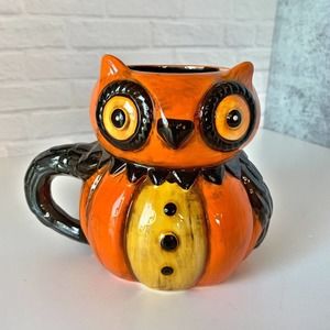 Johanna Parker Halloween Owl MUG Orange Transpac NWOT